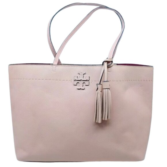 Tory Burch Handbags - TORY BURCH~Mcgraw~EXTRA LARGE PINK PEBBLED LEATHER CARRYALL SHOULDER TOTE BAG